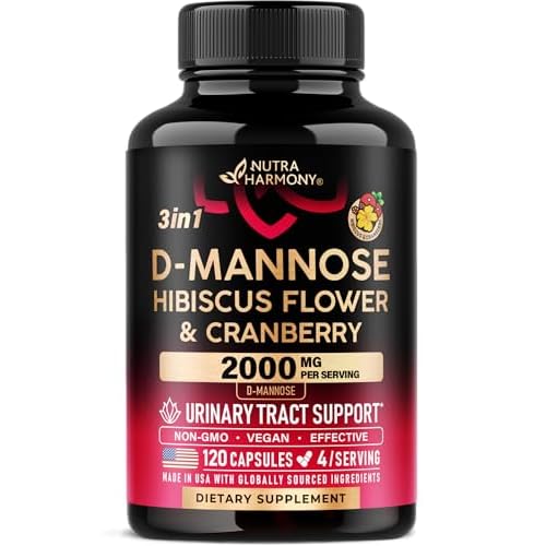 D-Mannose 2000mg with Cranberry & Hibiscus - Clinically Tested Strength for Urinary Tract Health - Supplement for Women - Bladder, Liver & Microflora