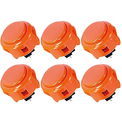 SANWA 6 pcs OBSF-30 Original Push Button 30mm - for Arcade Jamma Video Game & Arcade Joystick Games Console (Orange) S@NWA 30mm Vermilion