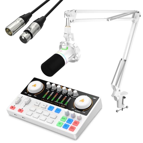 MAONO Podcast Equipment Bundle: Audio Interface and USB-XLR Dynamic Microphone - MaonoCaster E2 Gen2+PD200XS White