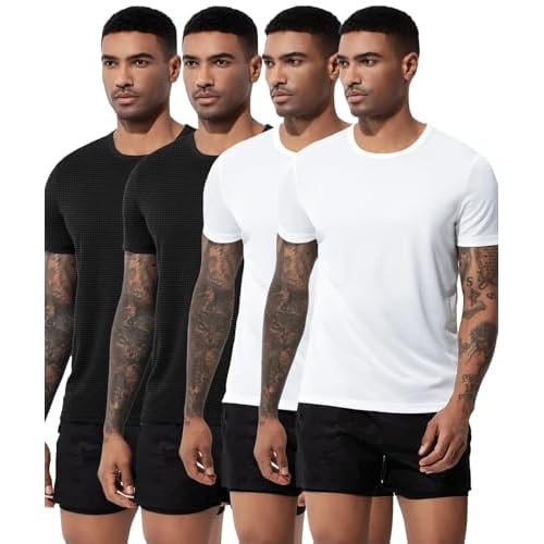 Arjen Kroos Men's Quick Dry Fit Running T-Shirts 4 Pack Activewear Gym Shirts Breathable Workout Undershirts Black*2-White*2 X-Large