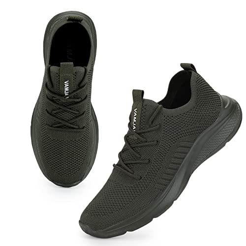 VAMJAM Men's Running Shoes Fashion Sneakers Lightweight Breathable Flying Knitting Lace Up Mesh Walking Shoes Workout Casual Sports Shoes 11 Allgreen0