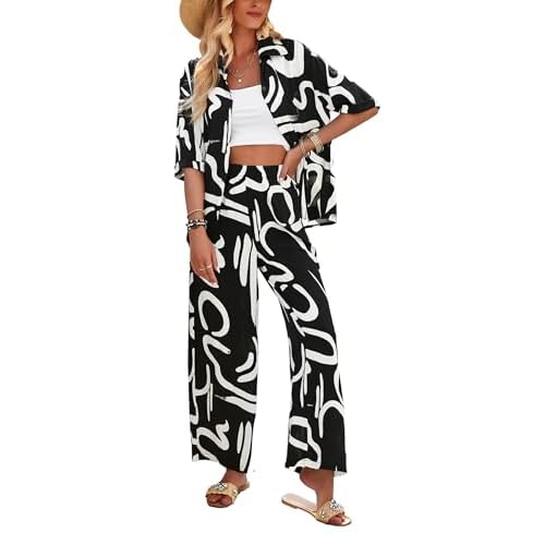 Women 2 Piece Outfits Short Sleeve Elastic Waist Tracksuit Set Loose Lounge Workout Pants Black X-Large