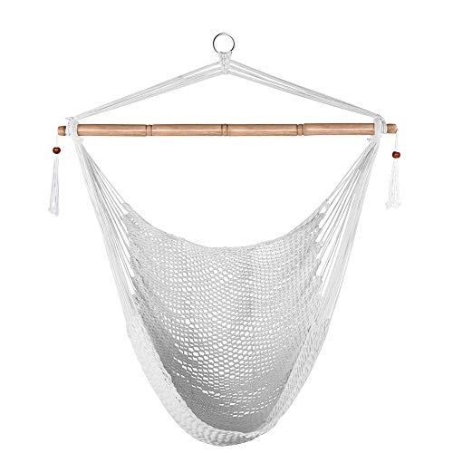 Lazy Daze Hammocks Hanging Chair Caribbean Swing Chair Hammock Chair w-Soft-Spun Cotton Rope, 40" Hardwood Spreader Bar Wide Seat, Max 300 Pounds, for