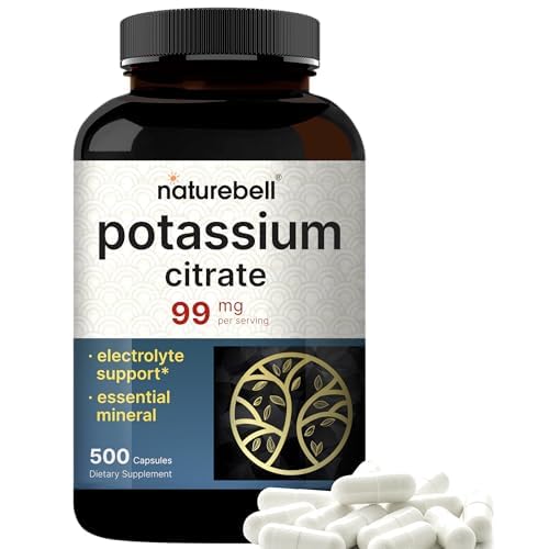 Potassium Citrate Supplement 99mg, 500 Capsules | Easily Absorbed Chelated Form – Essential Mineral Electrolyte Balance – Supports Muscle, Bone, &