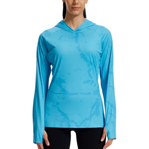 LOOGU Women's UPF 50+ Sun Protection Hoodies Shirts Slim Fit Long Sleeve Lightweight Quick Dry UV Fishing Hking Outdoor Slim Fit Small Spretta Light B