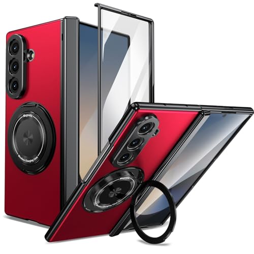 for Samsung Galaxy Z Fold 7 Case with Magnetic Ring Holder, 360 Rotating Bracket, Hinge Protection & Built-in Front Screen Protector, Slim Anti-Drop S