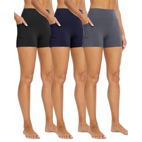 3 Pack Biker Shorts for Women – 8"-5"-3" High Waisted Tummy Control Workout Yoga Running Athletic Shorts Black-Dark Grey-Navy Blue XX-Large 5 IN（p