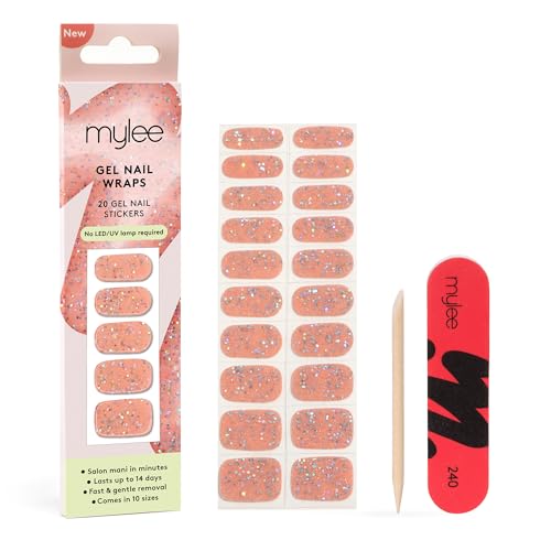 Mylee Gel Nail Wraps [Candy Floss] – 10 Pre-Cured Gel Stickers for Instant Mani – No Lamp Needed, Chip-Resistant, Glossy Finish, Lasts Up to 14 Da