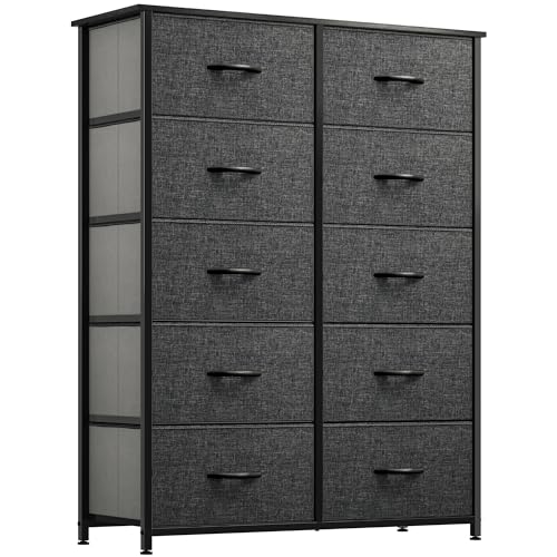 YITAHOME 10 Drawer Dresser - Fabric Storage Tower, Organizer Unit for Bedroom, Living Room, Hallway, Closets - Sturdy Steel Frame, Wooden Top & Easy P