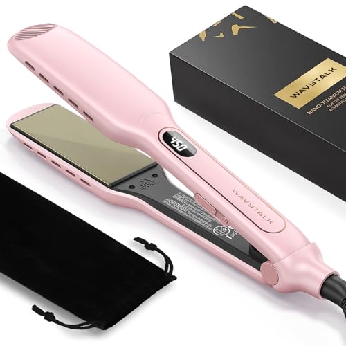 Wavytalk Wet to Straight Hair Straightener, Titanium 1.75 Inch Wide Vent Sesh Flat Iron for Damp or Dry Hair, Straightener with Dual Voltage Leave Sil