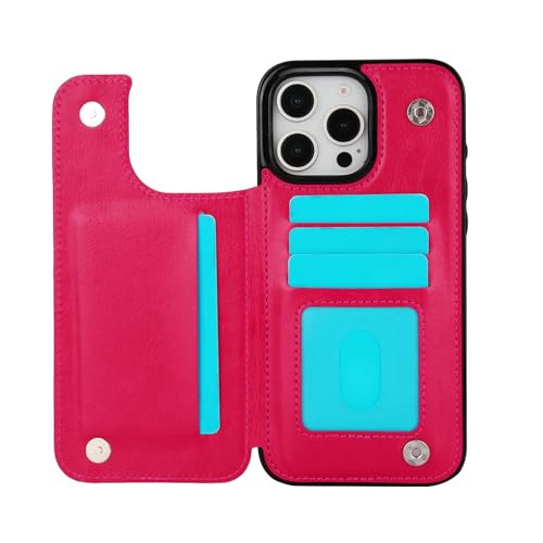 for iPhone 16 Pro Max Case with Credit Card Holder,RFID Blocking,PU Premium Leather Double Magnetic Clasp Kickstand Heavy Duty Protective Cover.(Rose