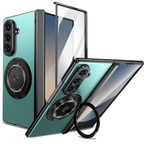 for Samsung Galaxy Z Fold 6 Case with Magnetic Ring Holder, 360 Rotating Bracket, Hinge Protection & Built-in Front Screen Protector, Slim Anti-Drop S