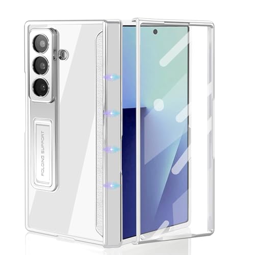 for Samsung Galaxy Z Fold 7 Case with Magnetic Hinge Coverage Protective and Kickstand,Built-in Front Screen Protector Glass, Full Body Thin Transpare