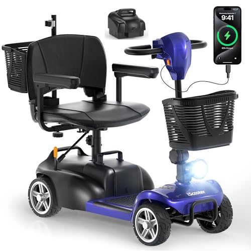 iScooter X02 Pro Mobility Scooter, 40Miles with Extra Batteries, Foldable Mobility Scooter for Seniors & Adults, Powered Electric Wheelchair Device, 3