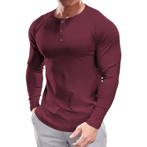 Muscle Cmdr Men's Stretch Henley T Shirts Slim Fit Short & Long Sleeve Casual Stylish Tee Business Top A-red XX-Large
