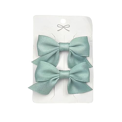 SEVENHEAD Bow Hair Clips Light Green 1 Pair 2.16 inch Baby Fully Covered Barrettes Solid Color Grosgrain Ribbon Accessories for Baby Girls Infants and
