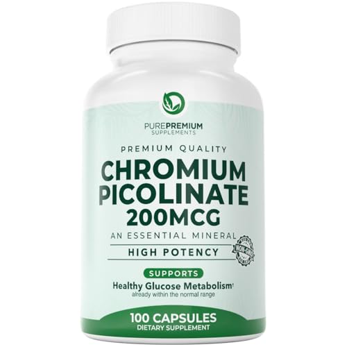 PurePremium Chromium Picolinate 200mcg - High Potency Chromium Supplements - Essential Mineral Health Support for Men-Women - Gluten-Free - 3 Months S