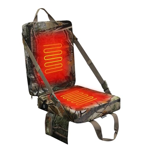 MDSTOP Heated Hunting Seat Cushion with Backrest, Adjustable Hunting Seat for Tree Stand & Ladder Stand, Portable Seat Pads for Hunting,Ice Fishing,Hi