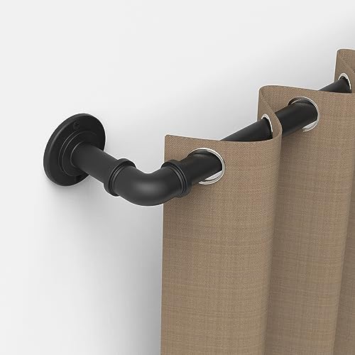 Industrial Curtain Poles, 72-144 Inch, 1 Inch Diameter, Wrap Around Curved Curtain Poles for Indoor and Outdoor, Modern Contemporary Design, Matte Bla