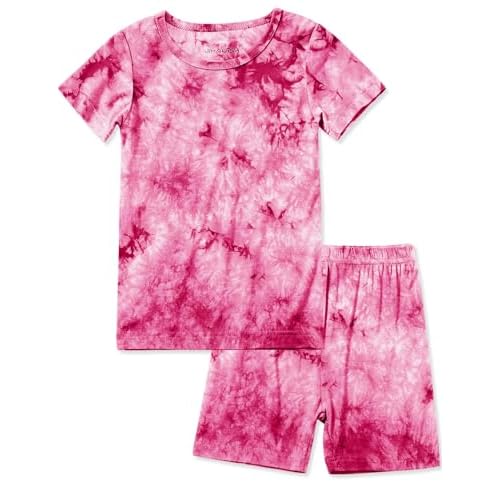 Jimonda Baby-Toddler Soft Sleepwear Short sleeve Kids Cool Pajama Outdoor 2-Piece Shirt&Shorts Casual sets Tie Dye PJ 18-24 Months Rose Red Tie Dye