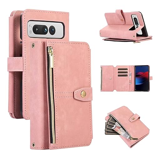 for Google Pixel 5G Zipper Wallet Crossbody Case,Credit Card Holder,9 Cards Slots 1 Wallet Compartment,PU Leather Phone case Shockproof Cover,Fashion