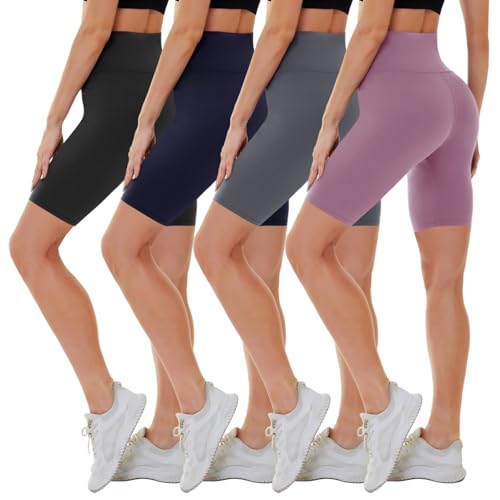 CAMPSNAIL 4 Pack Biker Shorts for Women High Waist - 5"-8" Tummy Control Soft Athletic Yoga Workout Running Gym Shorts 8 inch 3X-Large 4#black-Pink-Da