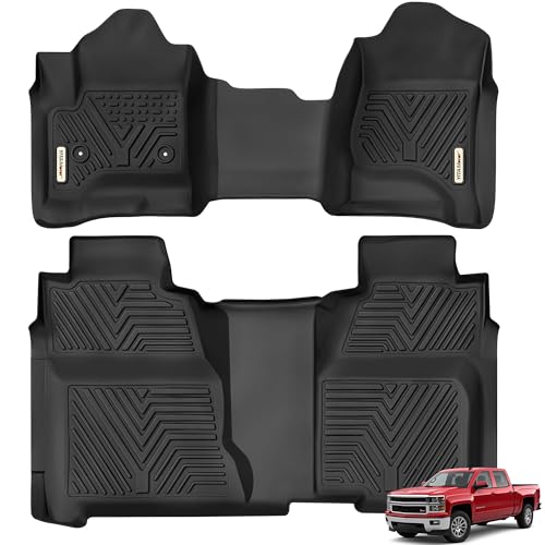 YITAMOTOR Floor Mats Compatible with 2014-2018 Silverado-Sierra 1500, 2015-2019 2500HD-3500HD Crew Cab, with 1st Row Bench Seat, Custom Fit Black TPE