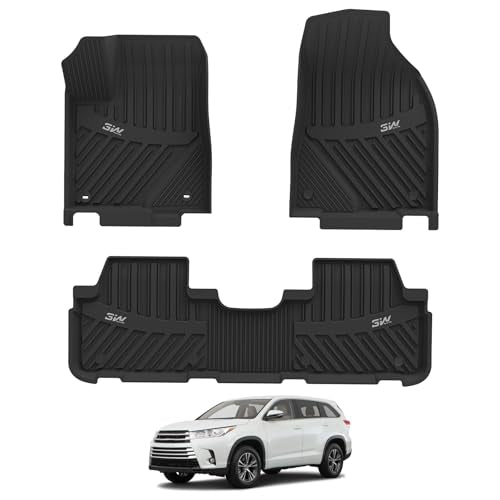 3W Floor Mats Fit 2014-2019 Toyota Highlander (Not for Hybrid), All Weather TPE Custom Fit Car Floor Liners 1st&2nd Row, Black 3. Highlander|14-19|Flo