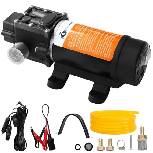 12V Fuel Transfer Pump Set, Moves Up to 120 Gallons of Gas or Diesel Per Hour with 80W DC Motor, Suitable for Vehicles, Boats, Equipment, Gasoline, Di