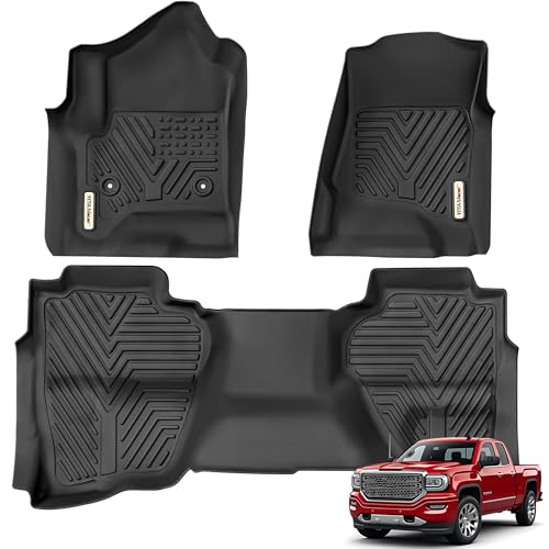 YITAMOTOR Floor Mats Compatible with 2014-2018 Silverado-Sierra 1500, 2015-2019 2500-3500 HD , Double Cab Only, Custom Fit Floor Liners, 1st & 2nd Row