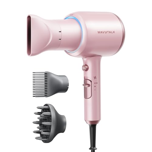 Wavytalk Hair Dryer with Diffuser, Blown Away Ionic Blow Dryer for Curly Hair with Comb, 1875W Fast Drying Hair Dryer with Ceramic Technology, 3 Attac