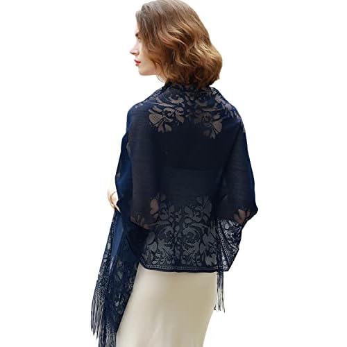 RIIQIICHY Shawls and Wraps for Evening Dresses Scarfs for Women Pashmina Wedding Formal Shawl Navy-1