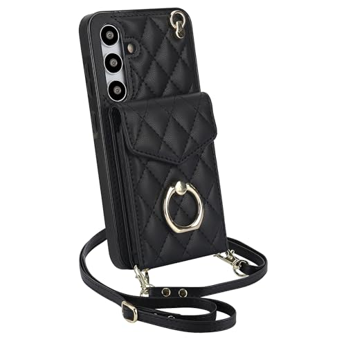 for Samsung Galaxy S25 Wallet Case with Ring,High Stylish Luxury Leather Accordion Card Holder,Anti-Drop Lanyard,Multi-Functional Ring Stand,Protectiv