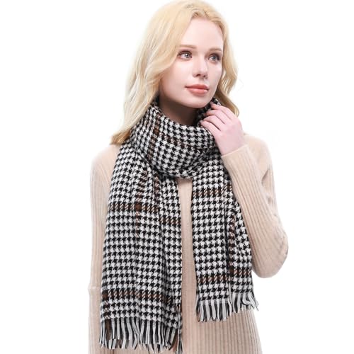 RIIQIICHY Plaid Scarf for Women Fall Winter Pashmina Scarves Wraps for Cold Weather Warm Large Black-White-Brown