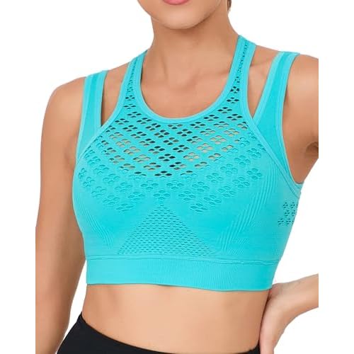 RUNNING GIRL Sports Bras for Women High Support,Seamless Ribbed Longline High Neck Sports Bra Racerback Padded Crop Top Yoga Small A-bright Green