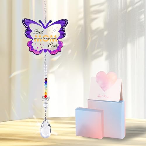 Christmas Birthday Gifts for Mom Handcrafted Rainbow Butterfly Suncatcher for Home, Office, Bedroom, Living Room, Butterfly Sun Catcher, Best Mom Ever