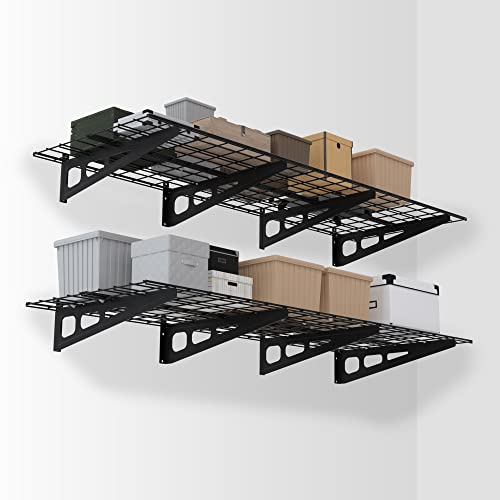WORKPRO 2-Pack 2x6FT Garage Wall Shelving, 72” x 24” Heavy Duty Wall Mounted Shelving, 800lbs Load Capacity (Total), Metal Wall Shelves Suitable f