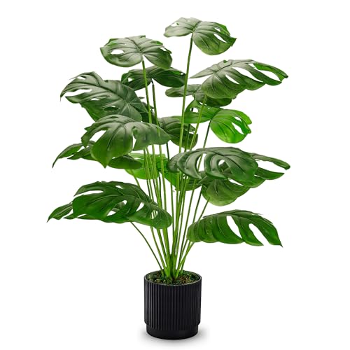 Der Rose 28" Fake Plants Large Artificial Monstera Faux Potted Plants Indoor Tall in Black Pots for Outdoor Floor Front Porch Decor 28"-BLACK