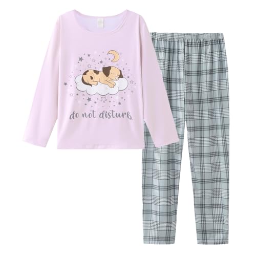 YIJIU Women's Sleepwear Long Sleeve Top and Pants Pajama Set Panda Print Nighty Small Grey Plaid