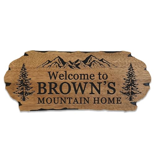 Personalized Cabin Sign - Rustic Wood Welcome Sign for Outdoor & Home Wall Decor - Customizable Farmhouse Decor, Backyard Sign & 3D Carving Wood Sign.