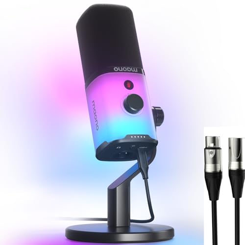 MAONO USB-XLR Dynamic Microphone for Gaming Podcast,Computer PC Microphone RGB, Mute Button, 48kHz-24bit Podcasting Desktop Mic Kit