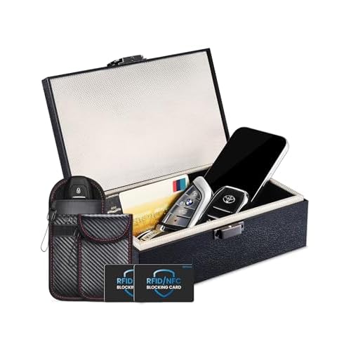 Faraday Box, RFID Key Fob Protector, 8.0" x 5.2" x 2.8" Anti-Theft Signal Blocking Shielding Cage with Faraday Pouch 2 Pack