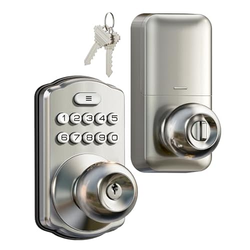 Veise Keypad Door Knob Lock, Keyless Entry Digital Lock with Handle, Electronic Knob for Front Door & Bedroom, Easy Installation, Auto-Locking, Passag
