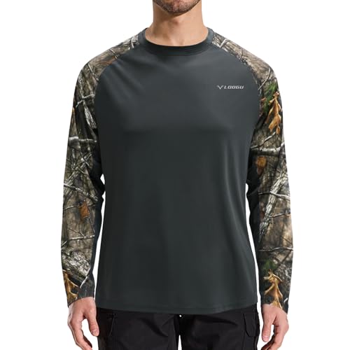 LOOGU Men's UPF 50+ UV Sun Protection SPF Rash Guard Lightweight Long Sleeve Shirts Outdoor for Fishing Hiking Swimming Darkgray,super Tree Camo 5X