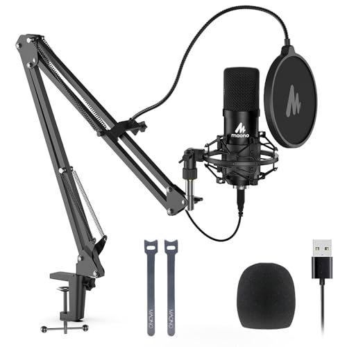 USB Microphone, MAONO 192KHZ-24Bit Plug & Play PC Computer Podcast Condenser Cardioid Metal Mic Kit with Professional Sound Chipset for Recording, Gam