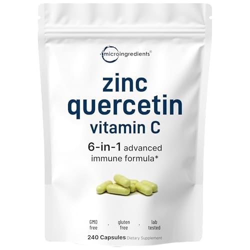 Micro Ingredients Zinc Quercetin with Vitamin C, 240 Capsules | Zinc Supplements for Men & Women | Quercetin 500mg, Vitamin C 500mg, Zinc 50mg | Compl