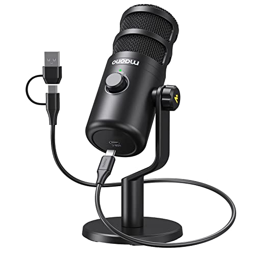 MAONO USB Dynamic Microphone, Podcast Recording Microphone with Gain Knob, Plug & Play, Metal Structure, Voice-Isolating Technology, Cardioid Studio P