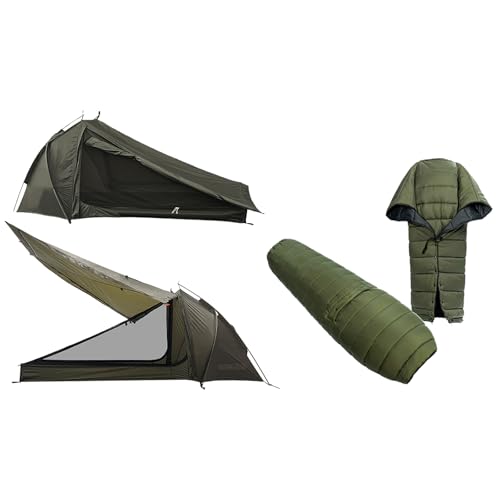 Onewind Ultralight One Person Tent, Waterproof Backpacking Tent and Ultralight Camping Sleeping Bag with Footbox