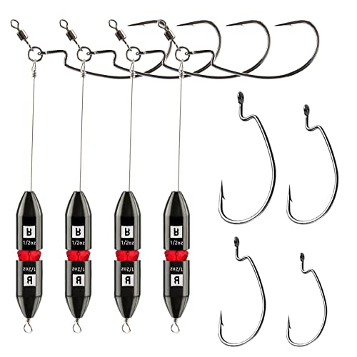 Booms Fishing TR1 Tokyo Rig, Pre Rigged Punch Shot Rig, Replaceable Hook Punchshot Kit, Bass Fishing Accessories Including Brass Bullet Weights, EWG H