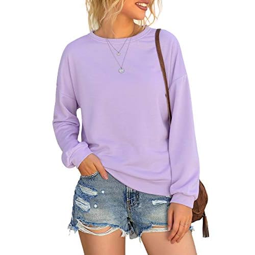 luvamia Women's Casual Crewneck Sweatshirts Long Sleeve Loose Pullover Shirts Tops XX-Large Z Solid Purple